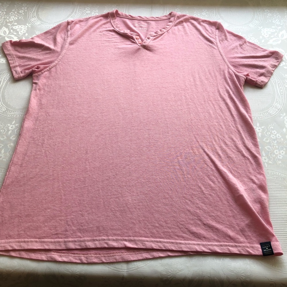 Lucky Brand Men’s Size L Pink Burnout Short Sleeves Henley Casual Light T-Shirt - Picture 14 of 15